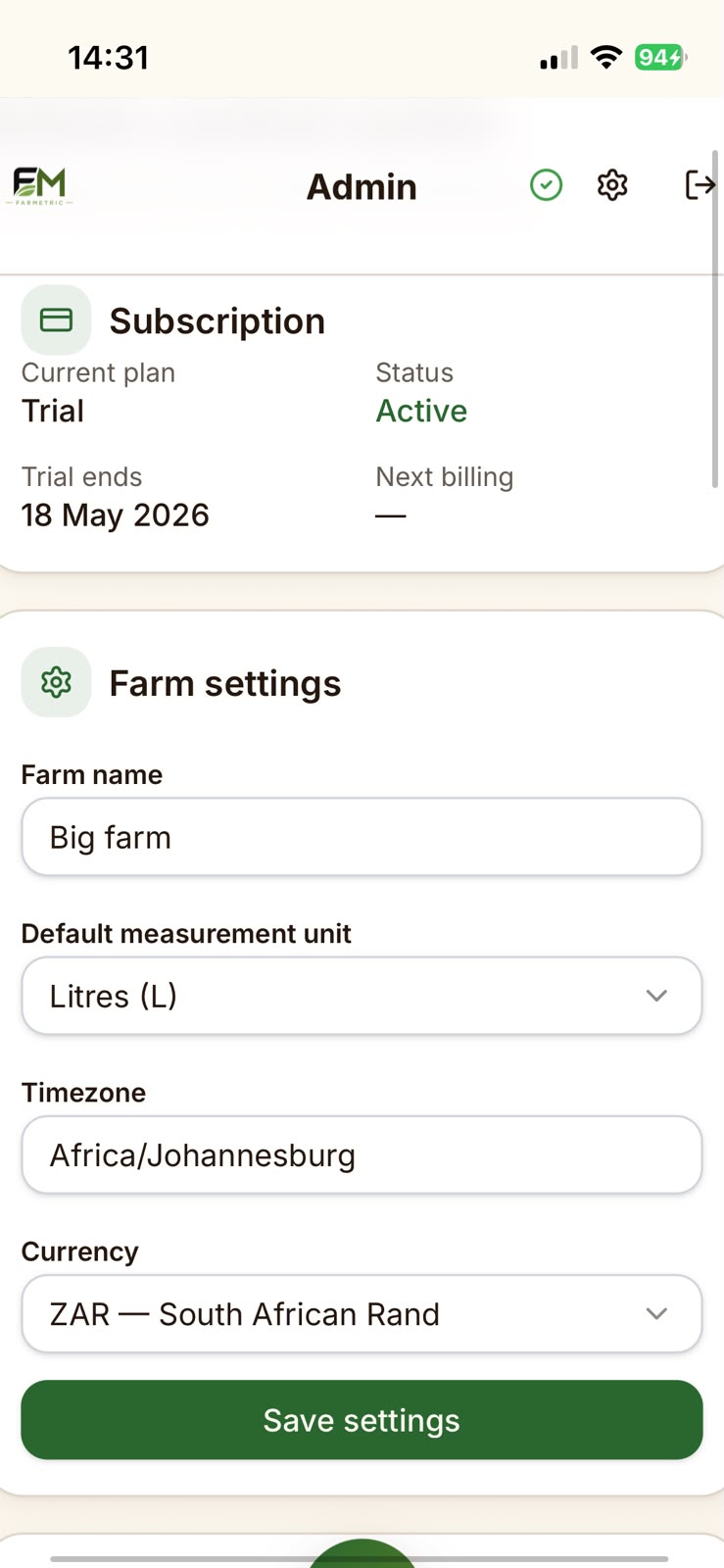 Farm settings